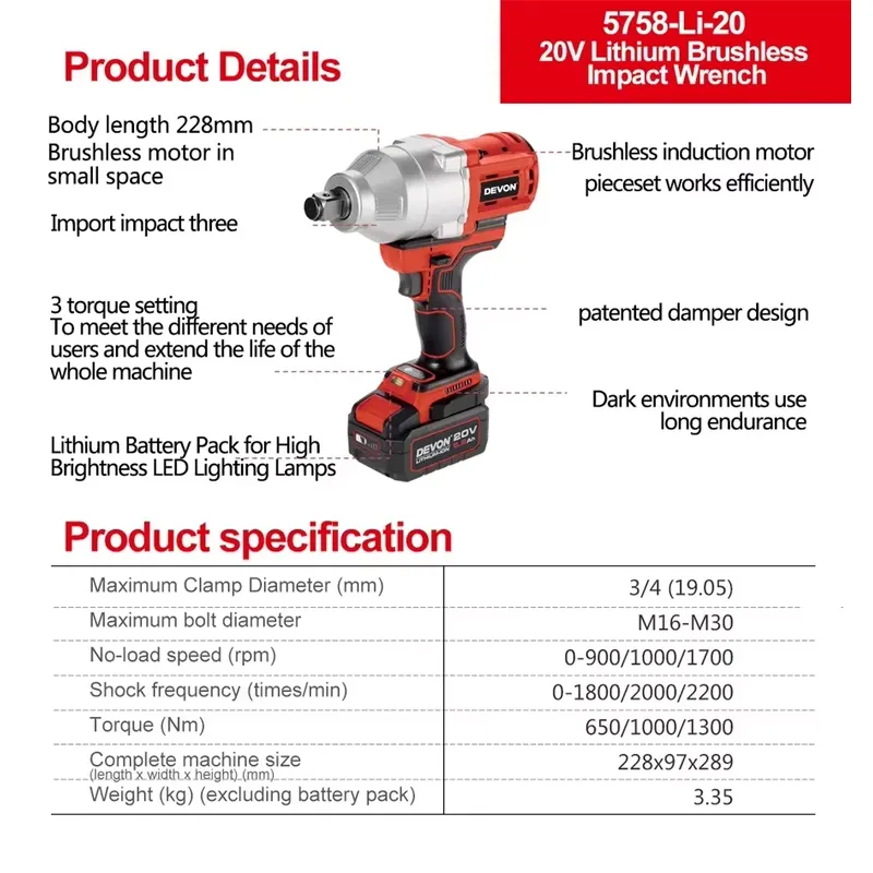 Devon 20V large torque three t - Power Tools Impact recension och pris